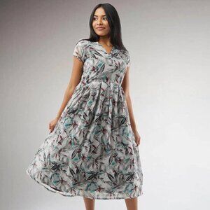 Grey Printed Chiffon Knee-Length Dress | Muvvas Boutique
